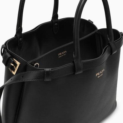 Prada Black Medium Leather Handbag With Belt Women