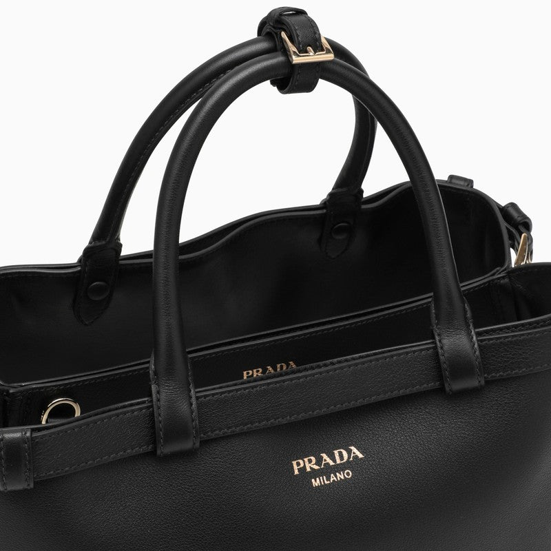 Prada Black Medium Leather Handbag With Belt Women