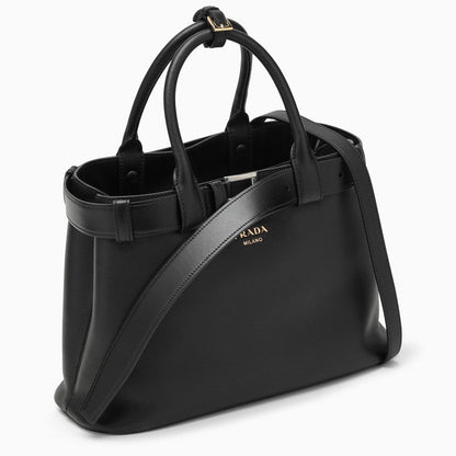 Prada Black Leather Medium Buckle Bag With Belt Women