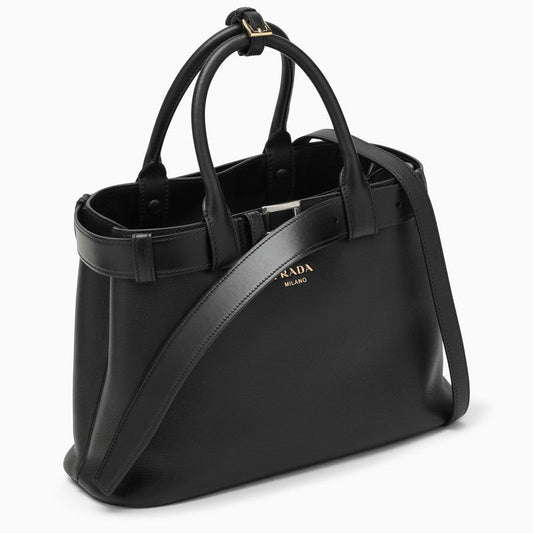 Prada Black Leather Medium Buckle Bag With Belt Women