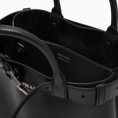 Prada Black Leather Medium Buckle Bag With Belt Women