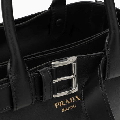 Prada Black Leather Medium Buckle Bag With Belt Women