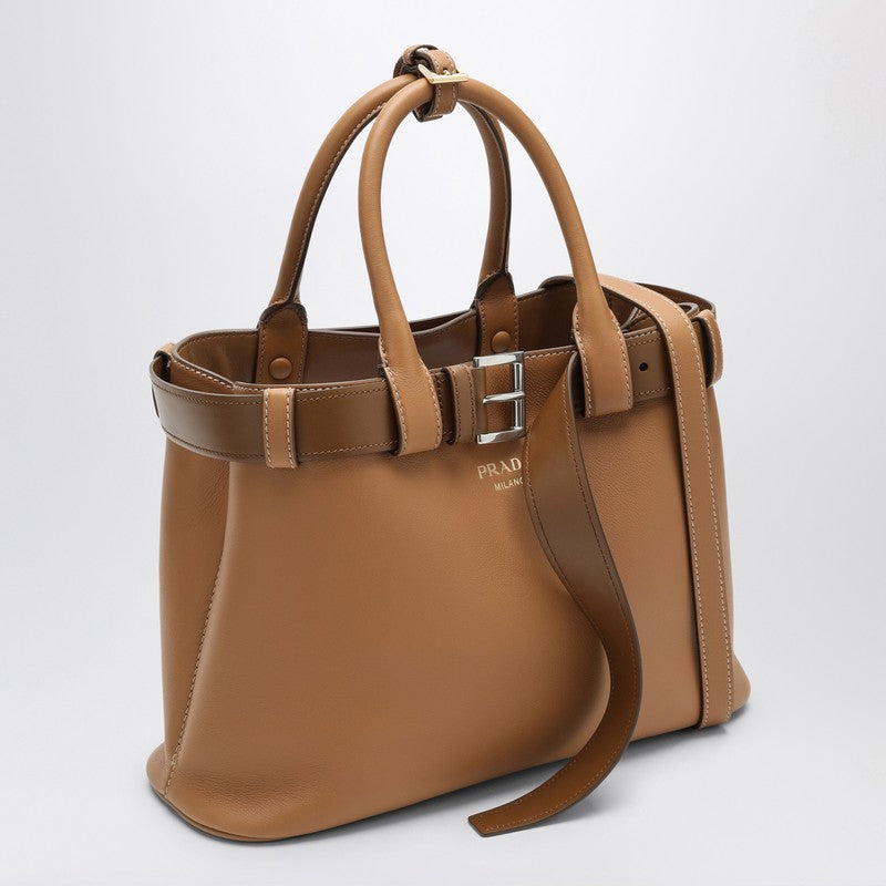 Prada Caramel-Coloured Leather Medium Buckle Bag With Belt Women