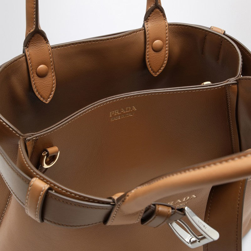 Prada Caramel-Coloured Leather Medium Buckle Bag With Belt Women