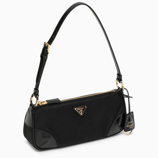 Prada Re-Edition 2002 Black Re-Nylon Shoulder Bag With Logo Women