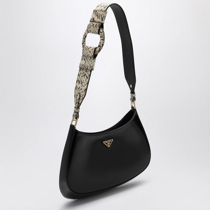 Prada Cleo Black Leather Shoulder Bag With Rock Shoulder Women