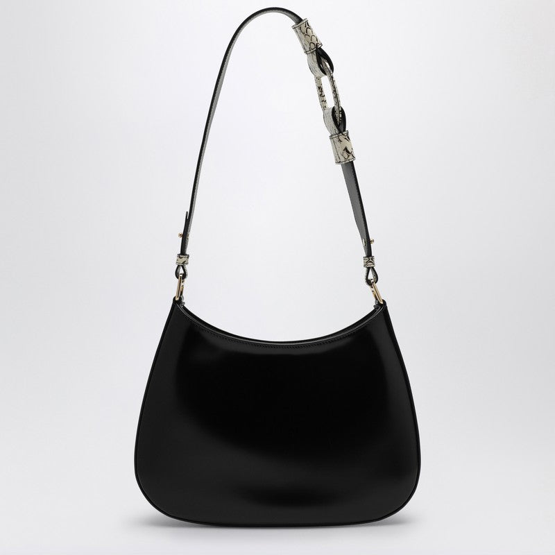 Prada Cleo Black Leather Shoulder Bag With Rock Shoulder Women