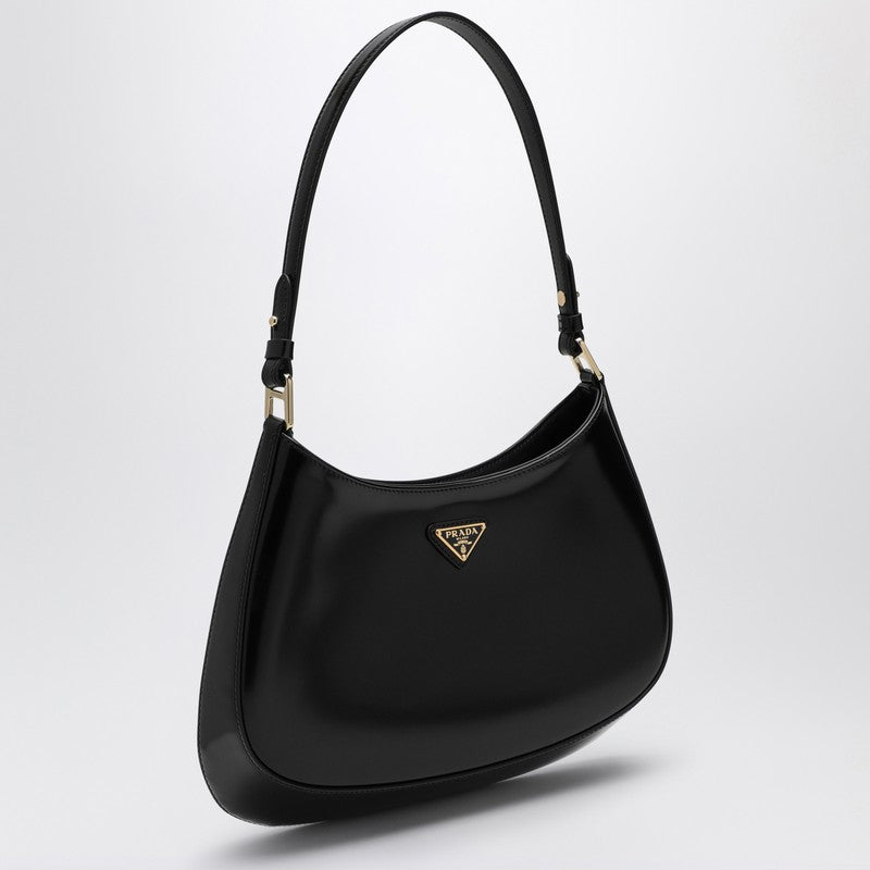 Prada Cleo Black Leather Shoulder Bag With Rock Shoulder Women