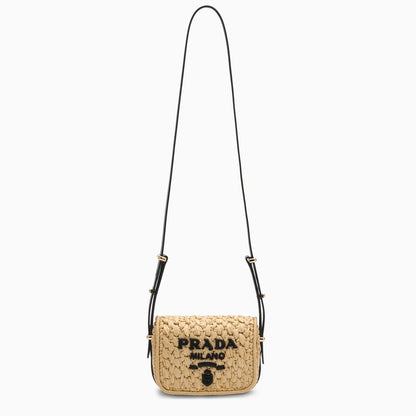 Prada Natural And Black Raffia Shoulder Bag Women