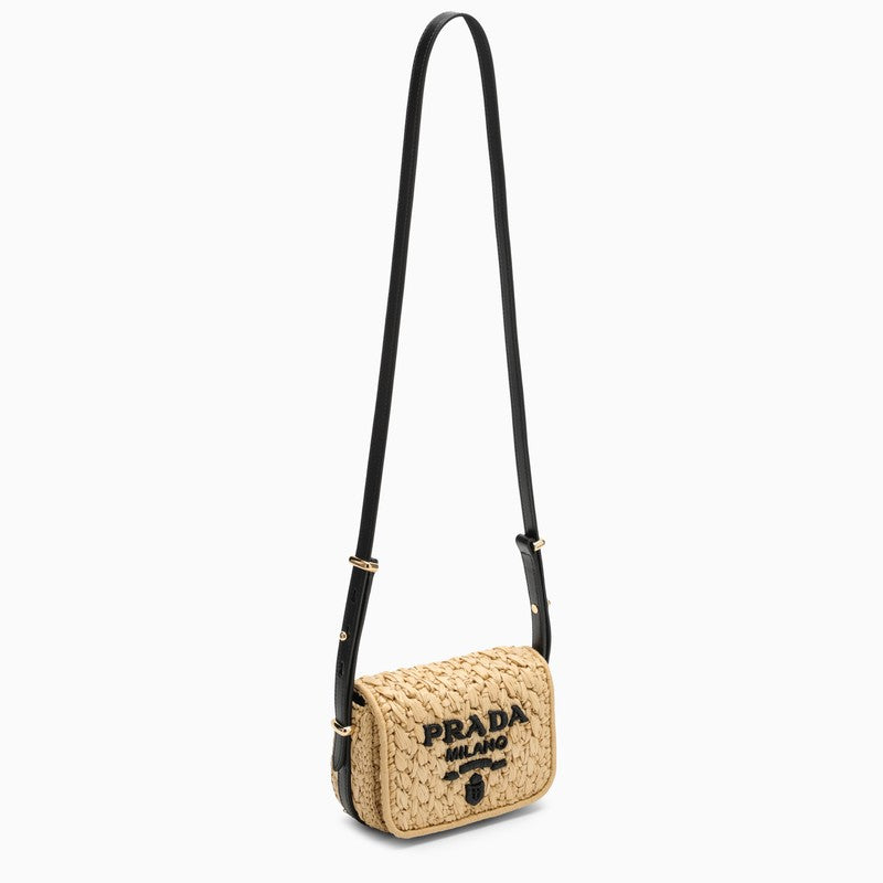 Prada Natural And Black Raffia Shoulder Bag Women