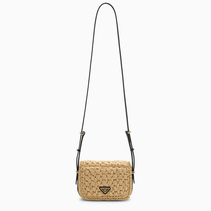 Prada Natural And Black Raffia Shoulder Bag Women