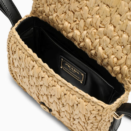 Prada Natural And Black Raffia Shoulder Bag Women