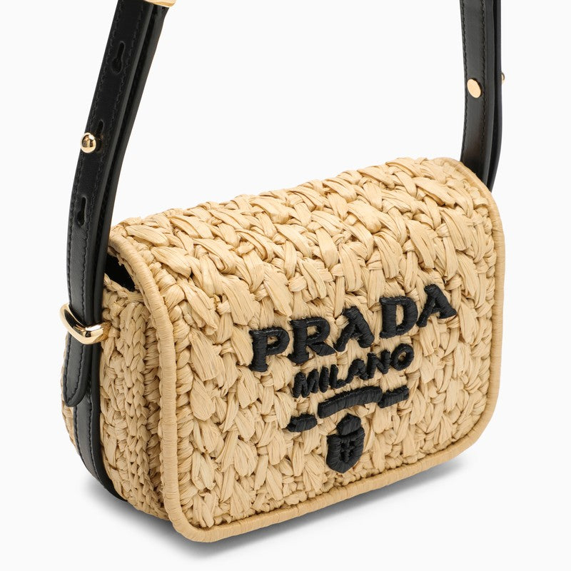 Prada Natural And Black Raffia Shoulder Bag Women