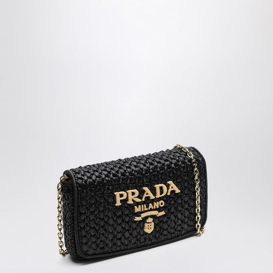 Prada Black Crochet Shoulder Bag With Logo Women