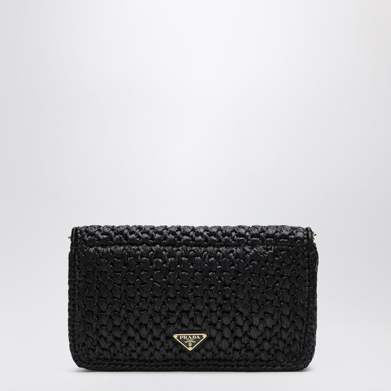 Prada Black Crochet Shoulder Bag With Logo Women