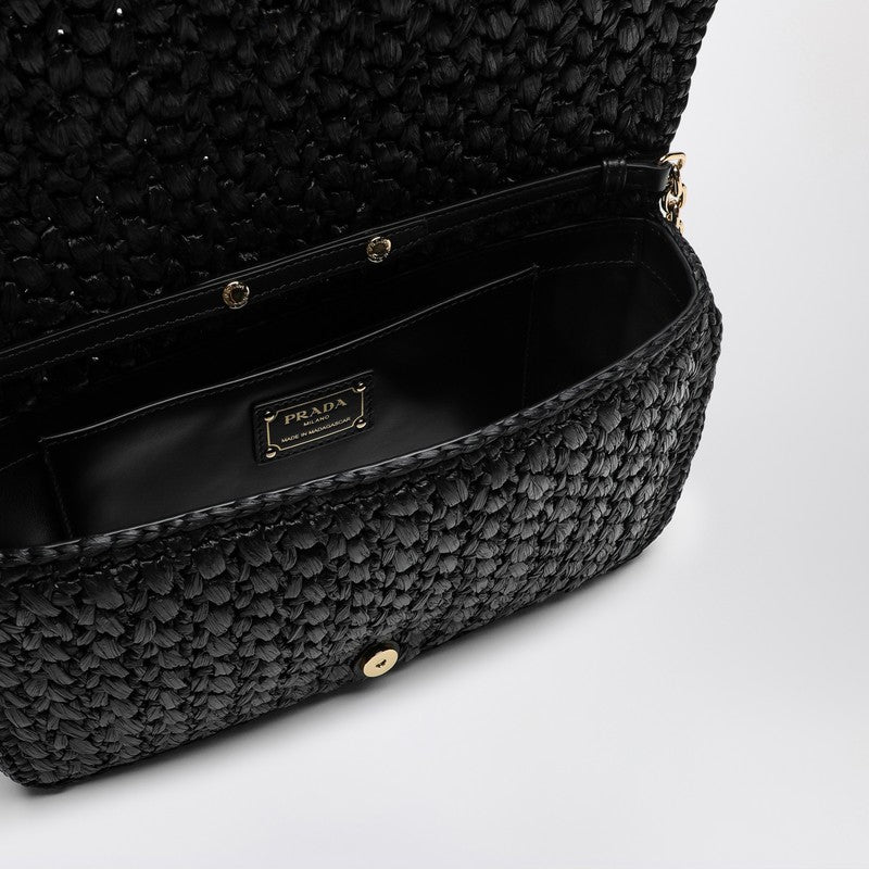 Prada Black Crochet Shoulder Bag With Logo Women