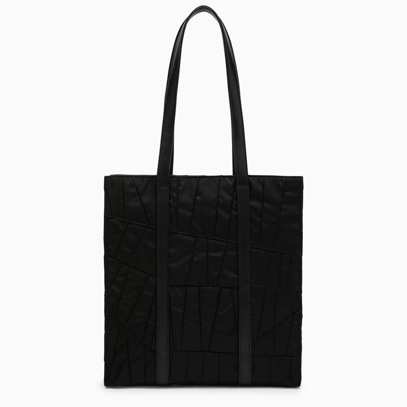 Prada Medium Black Re-Nylon Shopping Bag With Embroidery Women