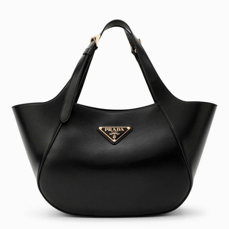 Prada Black Leather Medium Tote Bag Women