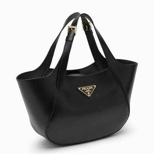 Prada Black Leather Medium Tote Bag Women