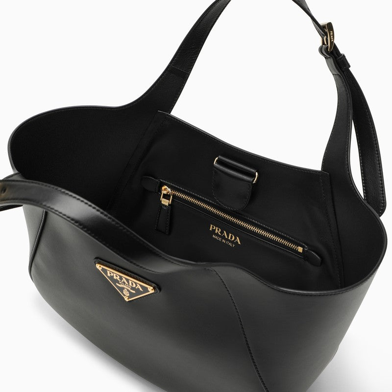 Prada Black Leather Medium Tote Bag Women