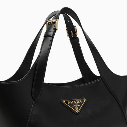 Prada Black Leather Medium Tote Bag Women