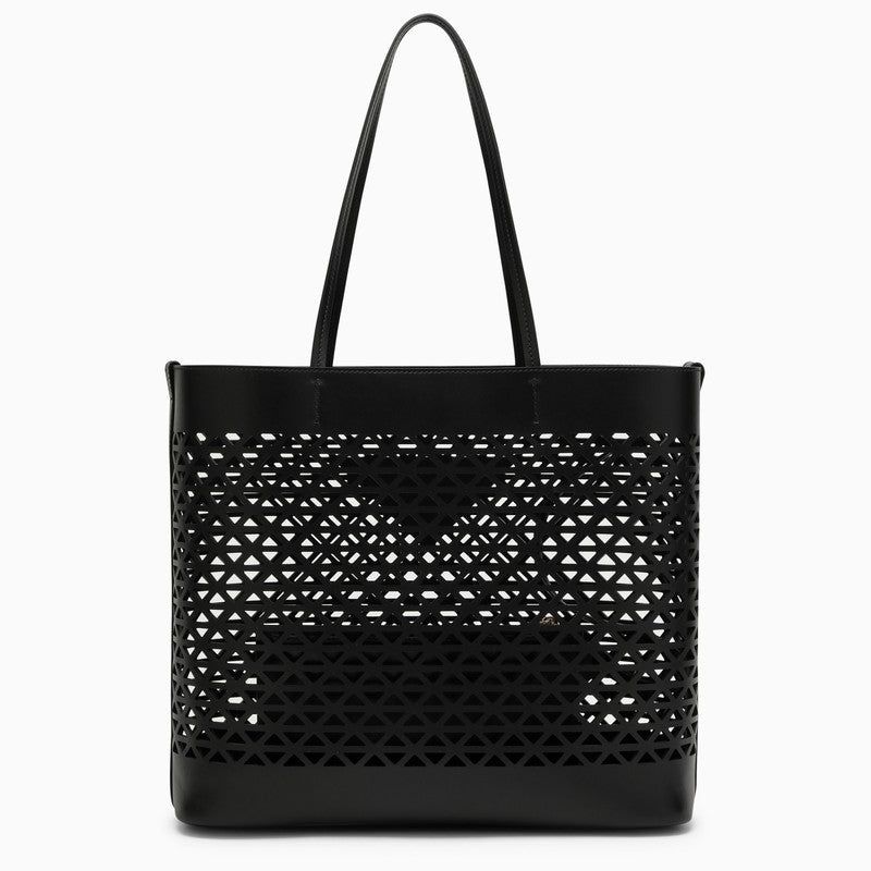 Prada Large Black Perforated Leather Shopping Bag Women