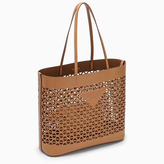 Prada Large Brown Perforated Leather Shopping Bag Women