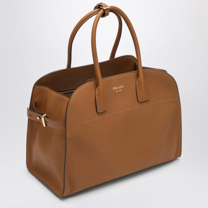 Prada Large Caramel-Coloured Leather Shopping Bag With Buckles Women