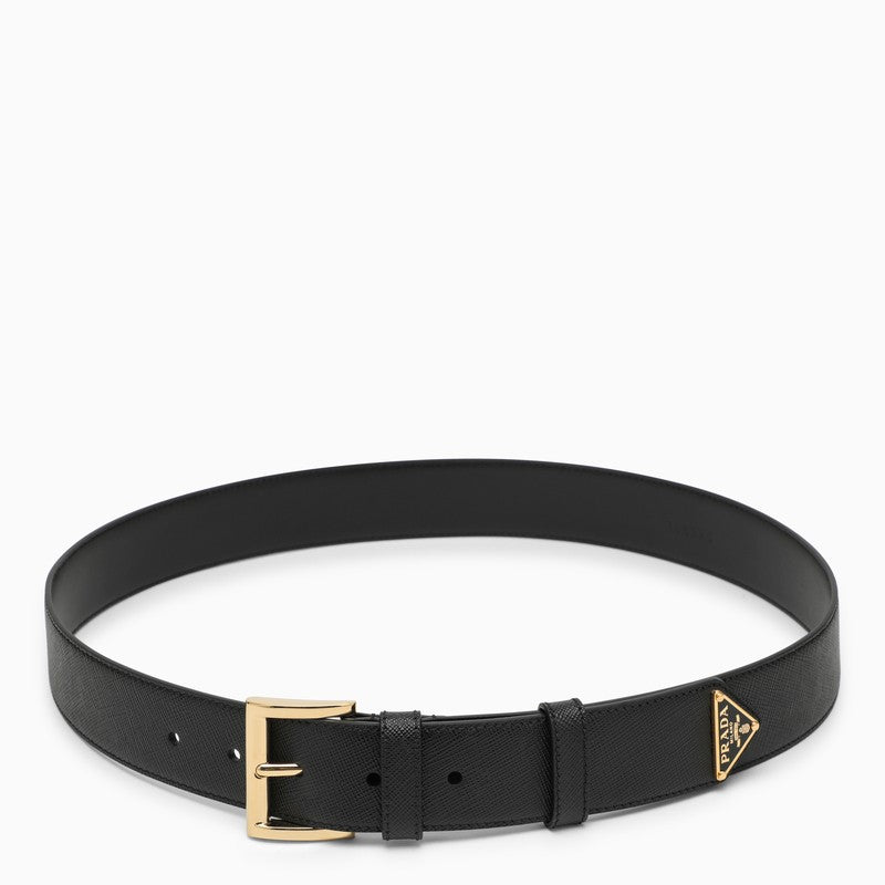 Prada Black Leather Belt With Logo Women