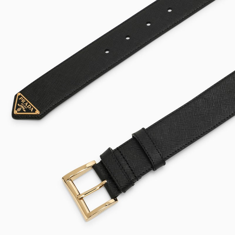 Prada Black Leather Belt With Logo Women