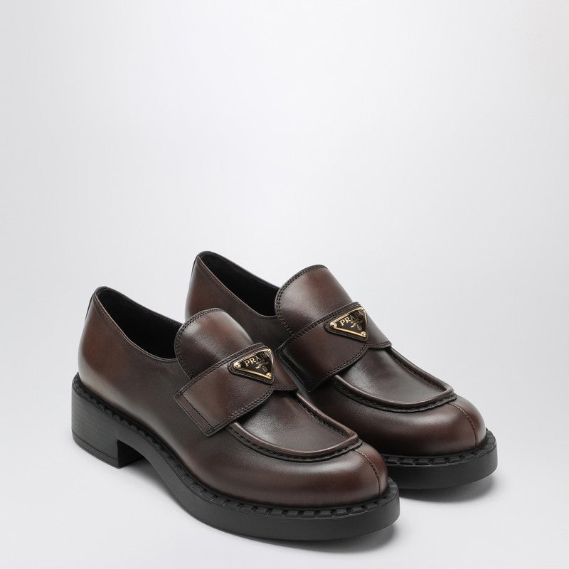 Prada Chocolate Dark Brown Brushed Leather Moccasin Women