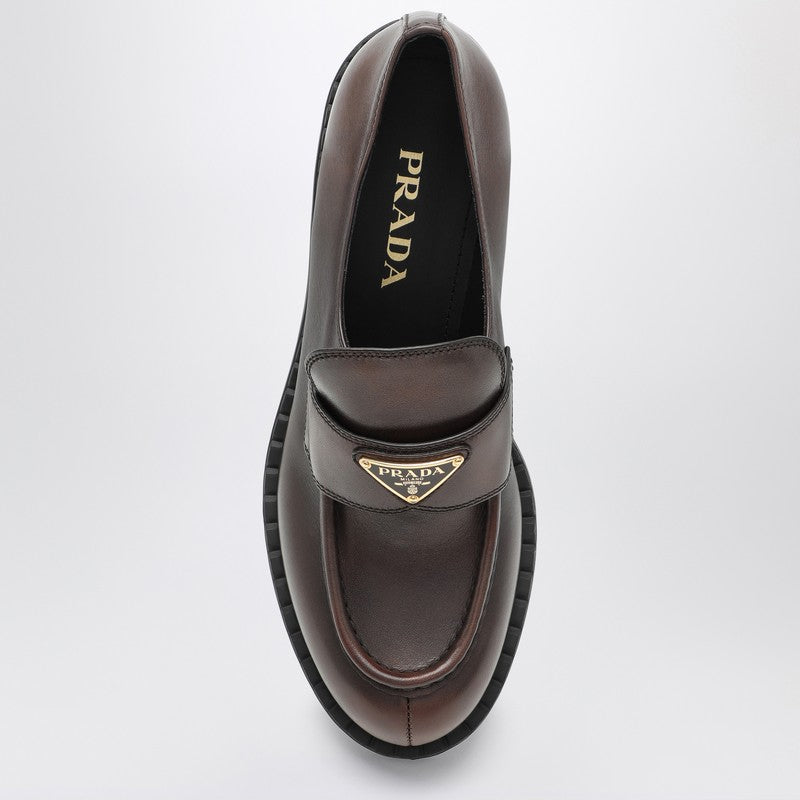 Prada Chocolate Dark Brown Brushed Leather Moccasin Women