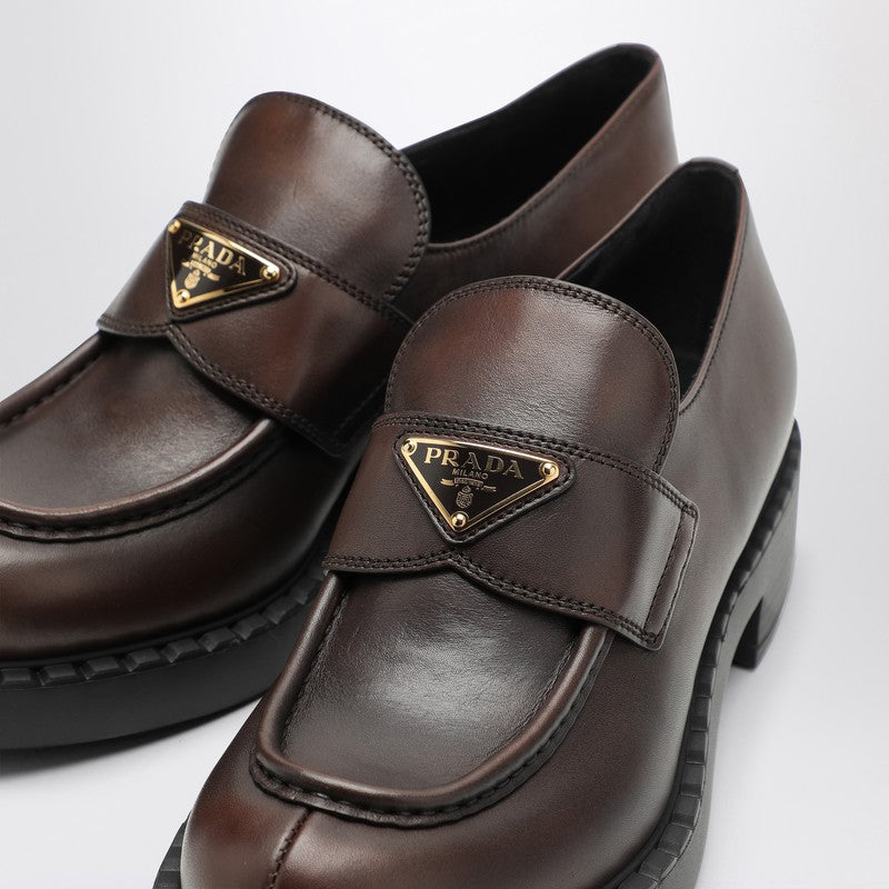 Prada Chocolate Dark Brown Brushed Leather Moccasin Women