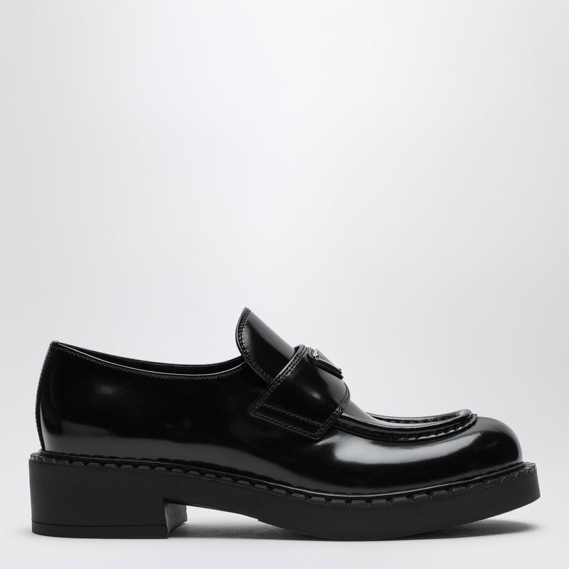 Prada Chocolate Black Brushed Leather Moccasins Women