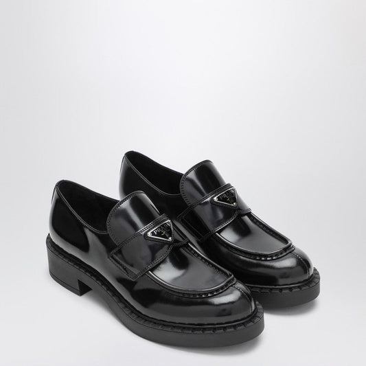 Prada Chocolate Black Brushed Leather Moccasins Women