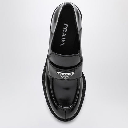 Prada Chocolate Black Brushed Leather Moccasins Women