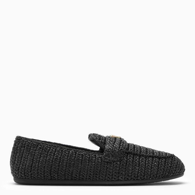 Prada Black Raffia Loafer With Logo Triangle Women