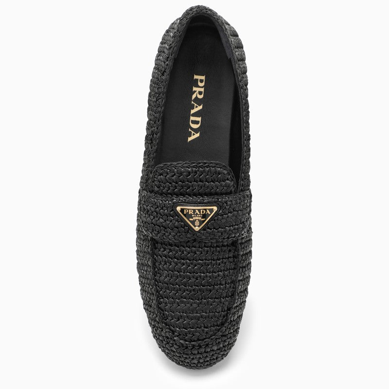 Prada Black Raffia Loafer With Logo Triangle Women