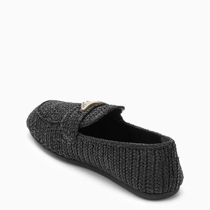 Prada Black Raffia Loafer With Logo Triangle Women