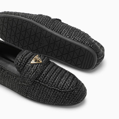 Prada Black Raffia Loafer With Logo Triangle Women