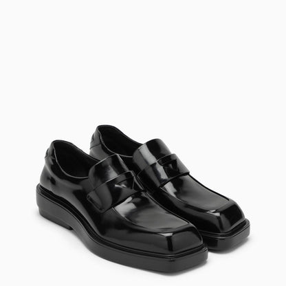 Prada Black Brushed Leather Loafers Women