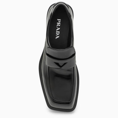 Prada Black Brushed Leather Loafers Women