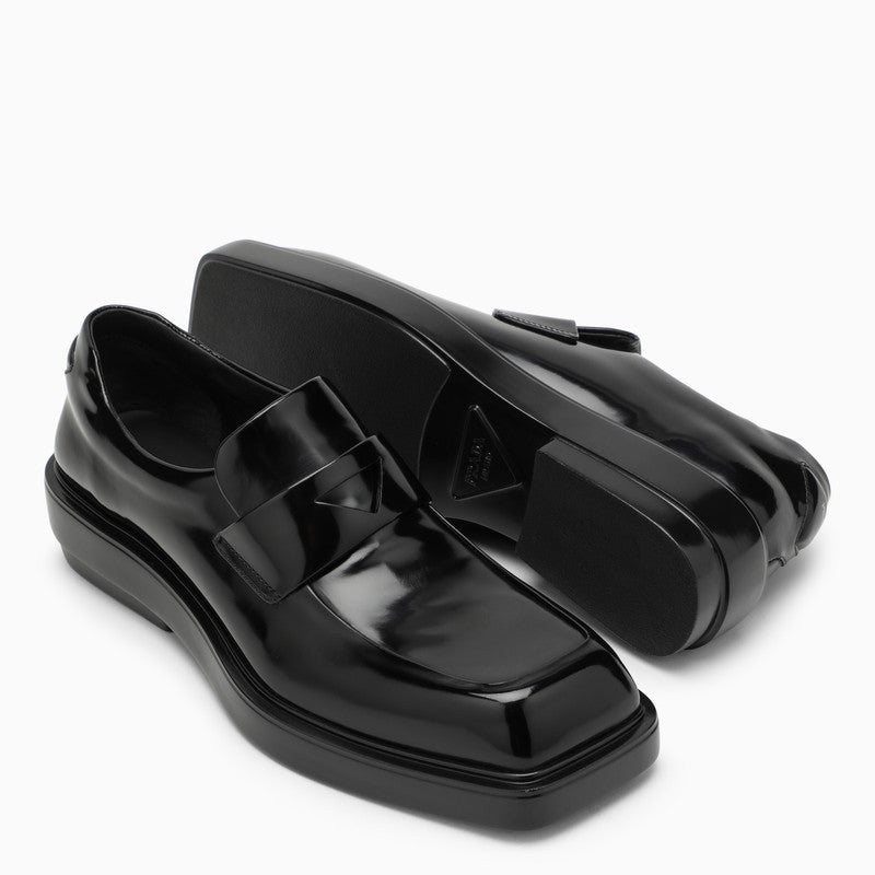 Prada Black Brushed Leather Loafers Women