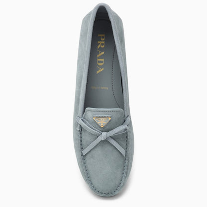 Prada Astral Blue Suede Loafer With Logo Women