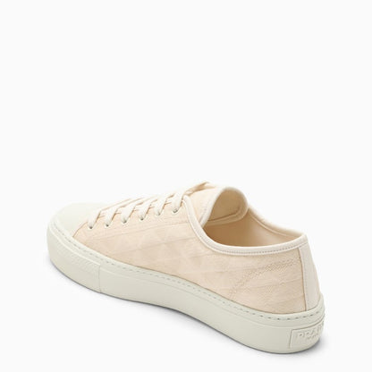 Prada Ivory Fabric Trainer With Logo Embroidery Women