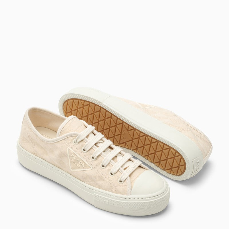 Prada Ivory Fabric Trainer With Logo Embroidery Women