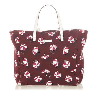 Red Gucci Printed Canvas Tote Bag