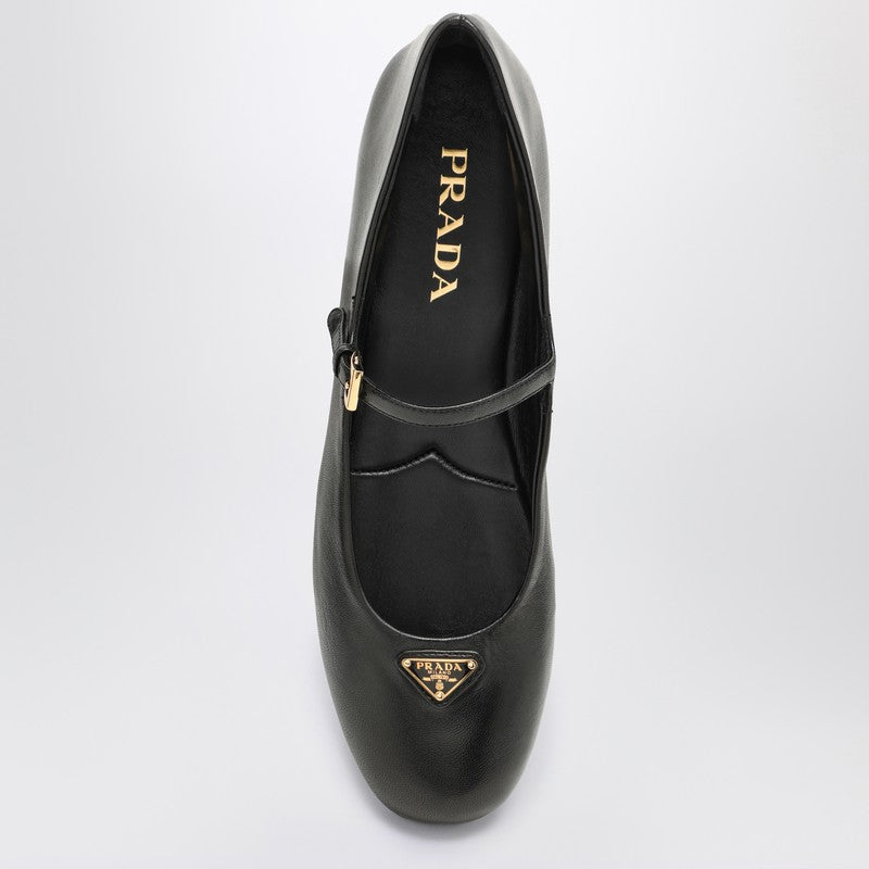 Prada Black Leather Ballerina With Logo Triangle Women