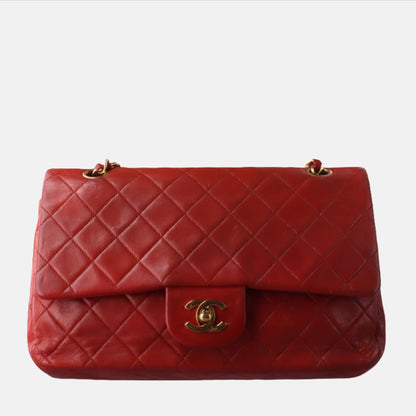 Chanel Classic Flap Vintage 1989 Red Lambskin Leather with 24k Gold Hardware