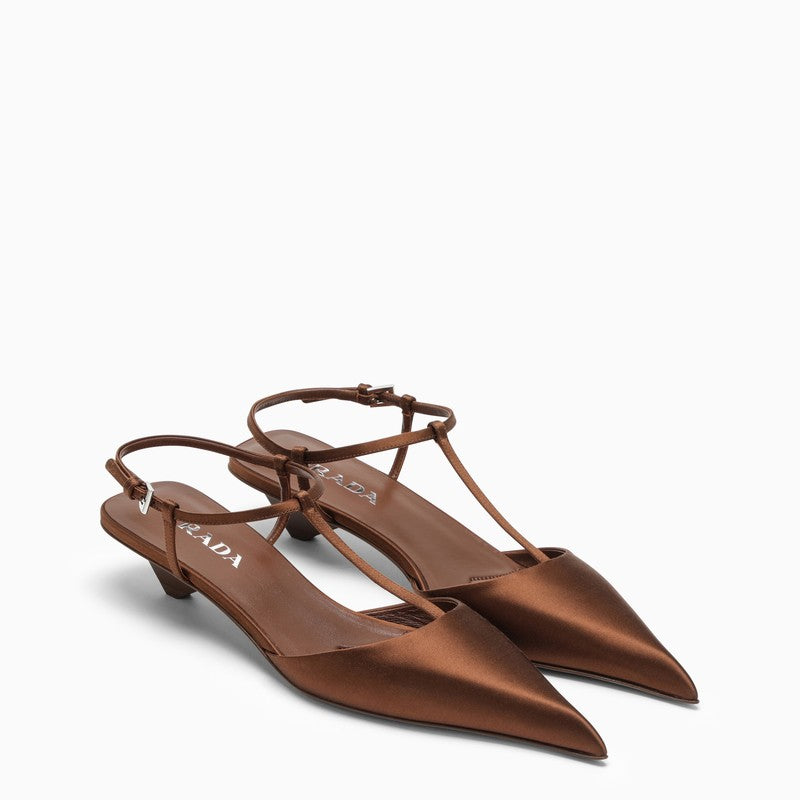 Prada Tobacco-Coloured Satin Slingback Pumps Women